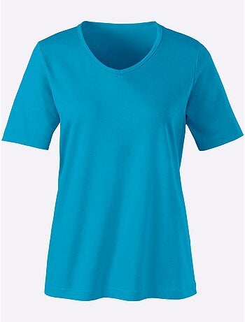 T-shirt classique avec col en V et manches courtes - Taille standard - Moda Vilona