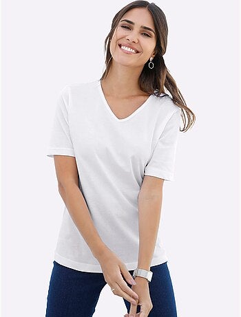 T-shirt classique avec col en V et manches courtes - Taille standard - Moda Vilona