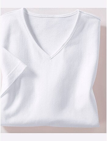 T-shirt classique avec col en V et manches courtes - Taille standard - Moda Vilona