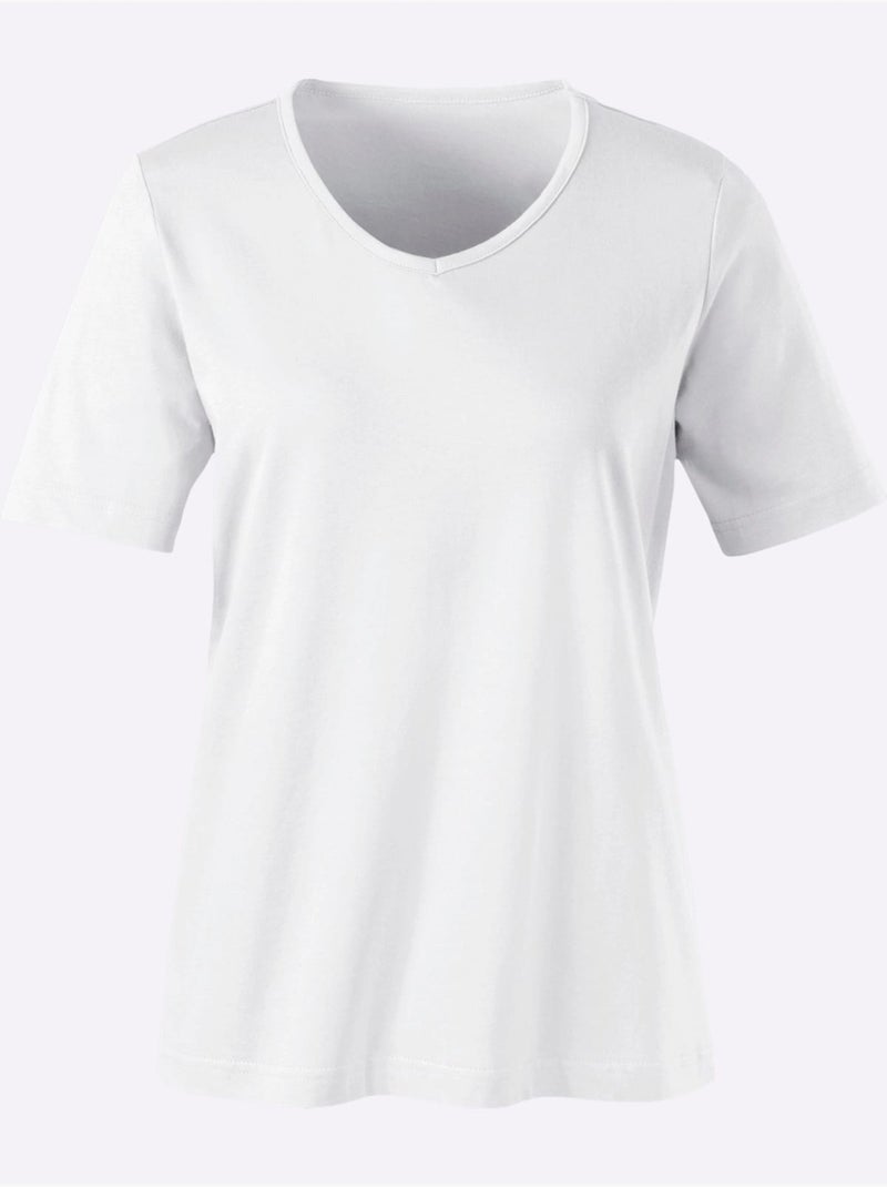 T-shirt classique à encolure en V et manches courtes - Taille standard - Moda Vilona Blanc - Kiabi