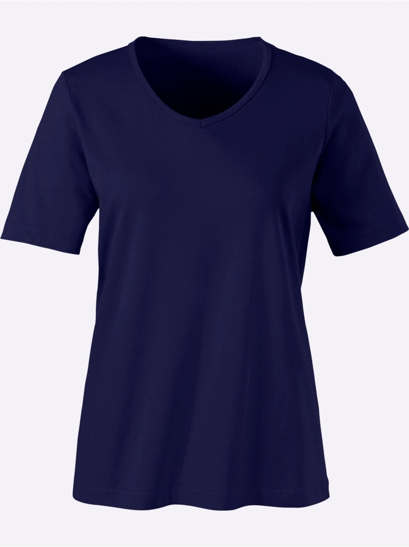 T-shirt classique à encolure en V et manches courtes - Taille standard - Moda Vilona Bleu nuit - Kiabi