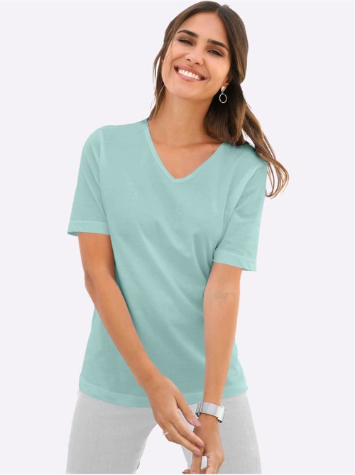 T-shirt classique avec col en V et manches courtes - Taille standard - Moda Vilona - Kiabi