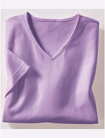 T-shirt classique avec col en V et manches courtes - Taille standard - Moda Vilona