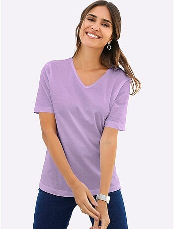 T-shirt classique avec col en V et manches courtes - Taille standard - Moda Vilona