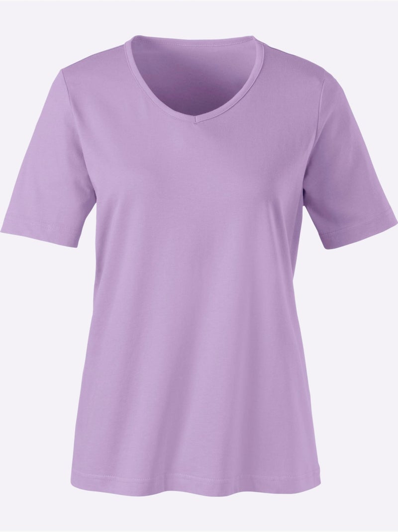T-shirt classique avec col en V et manches courtes - Taille standard - Moda Vilona Parme - Kiabi