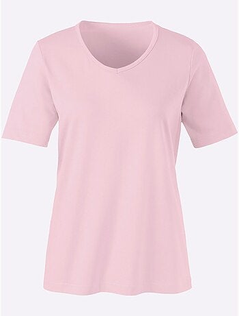 T-shirt classique avec col en V et manches courtes - Taille standard - Moda Vilona