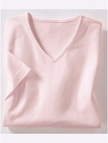 T-shirt classique avec col en V et manches courtes - Taille standard - Moda Vilona