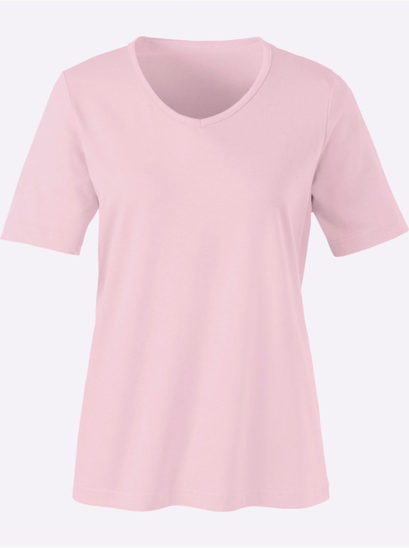 T-shirt classique avec col en V et manches courtes - Taille standard - Moda Vilona Rose - Kiabi