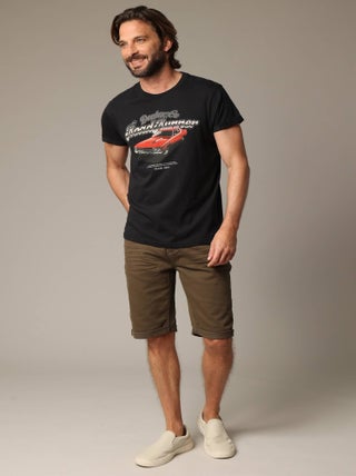 T-shirt classique en coton avec print et manches courtes 'Deeluxe'