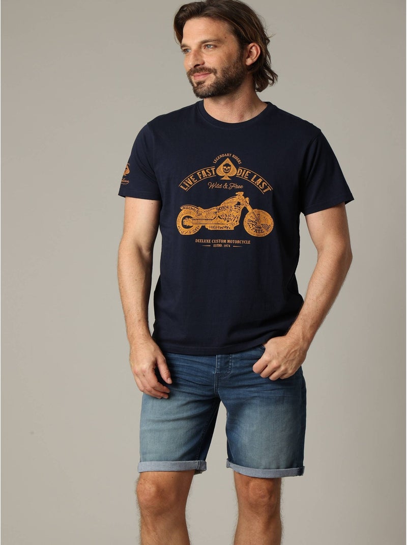 T-shirt classique en jersey de coton à manches courtes 'Deeluxe' Bleu marine - Kiabi