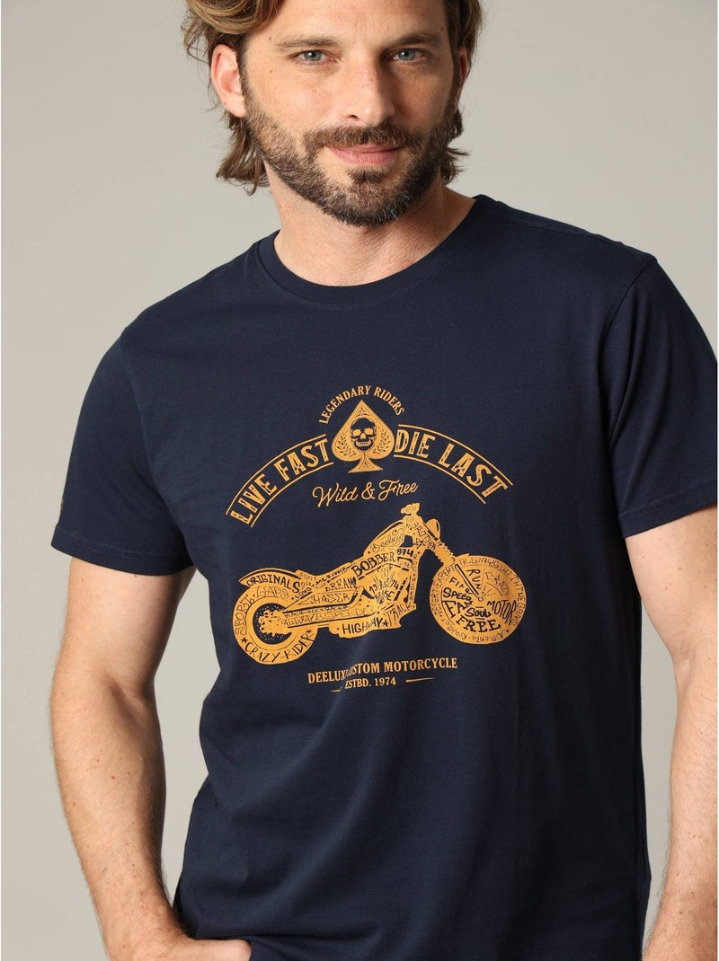 T-shirt classique en jersey de coton à manches courtes 'Deeluxe' Bleu marine - Kiabi