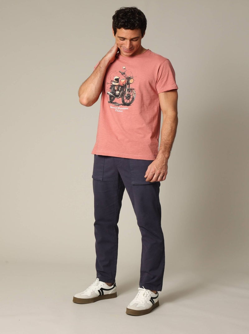T-shirt classique en jersey de coton avec imprimé moto 'Deeluxe' Rose clair - Kiabi