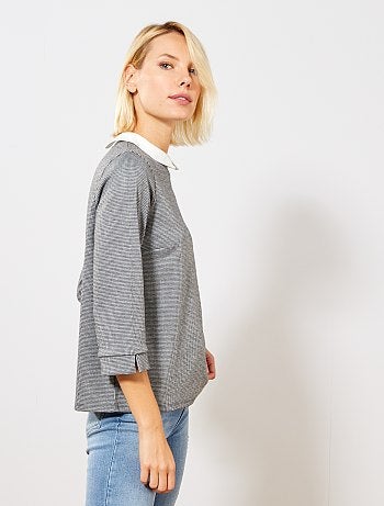 T-shirt claudine 'pied de poule' - Kiabi