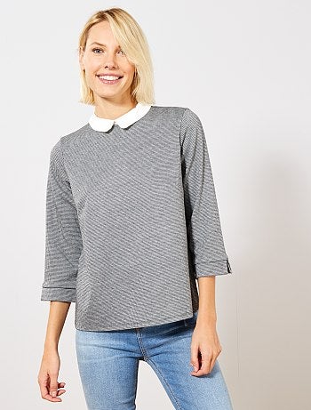 T-shirt claudine 'pied de poule' - Kiabi