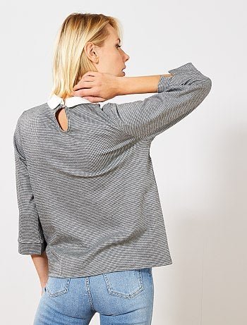 T-shirt claudine 'pied de poule' - Kiabi