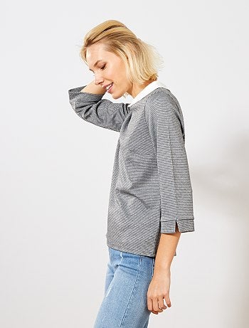 T-shirt claudine 'pied de poule' - Kiabi