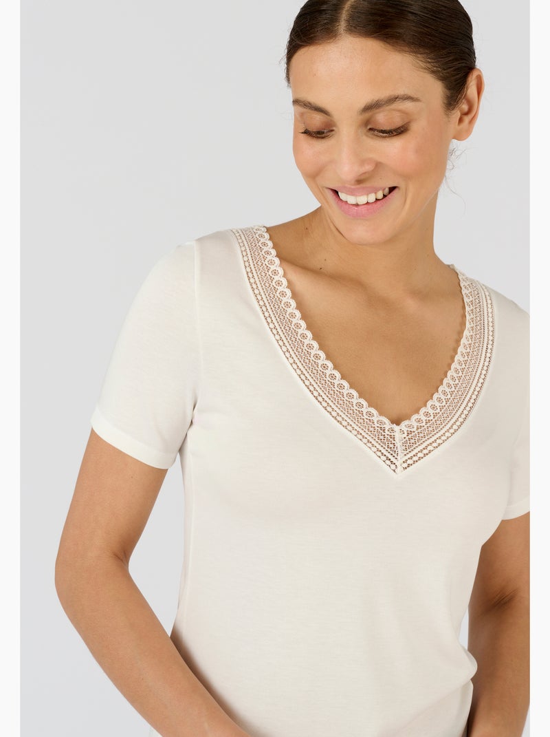 T-shirt Climatyl col dentelle - Damart Blanc - Kiabi