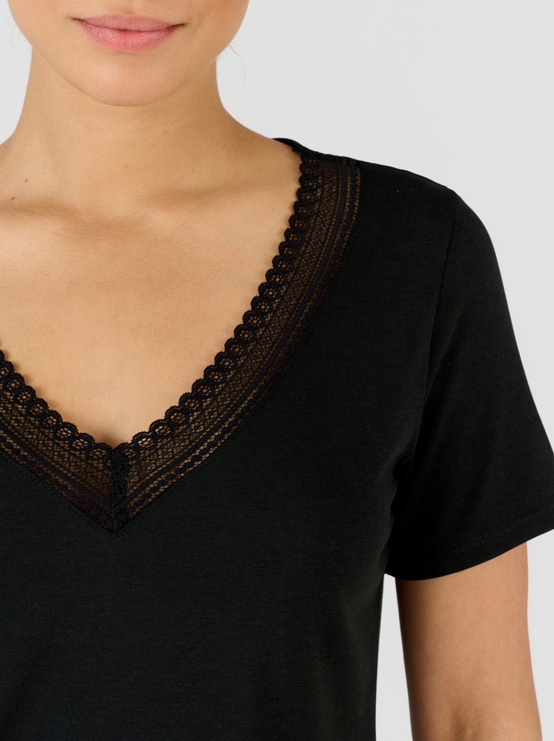 T-shirt Climatyl col dentelle - Damart Noir - Kiabi