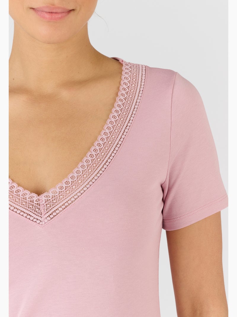 T-shirt Climatyl col dentelle - Damart Violet - Kiabi