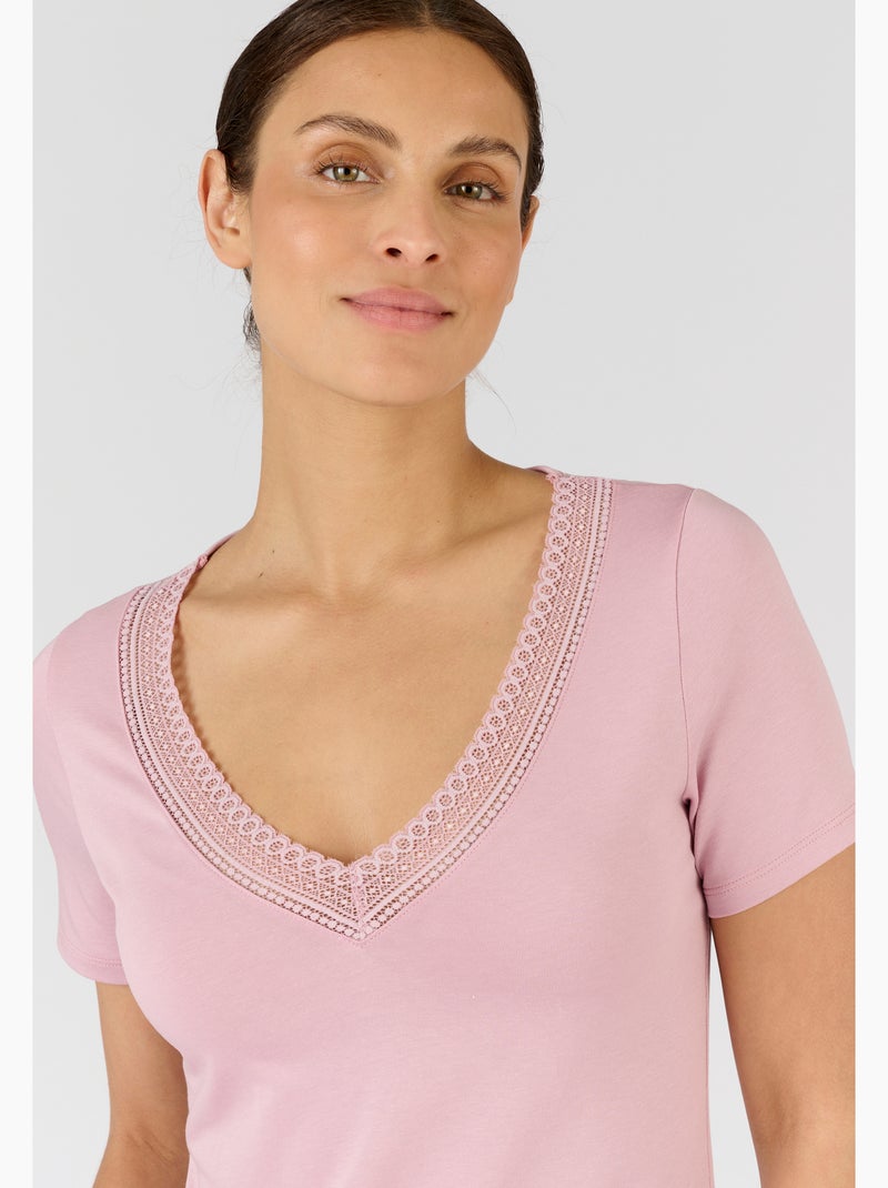 T-shirt Climatyl col dentelle - Damart Violet - Kiabi