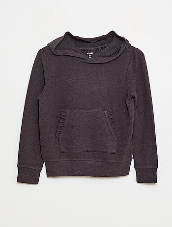 T-shirt col à capuche poche volantée uni