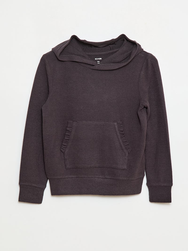 T-shirt col à capuche poche volantée uni Noir - Kiabi