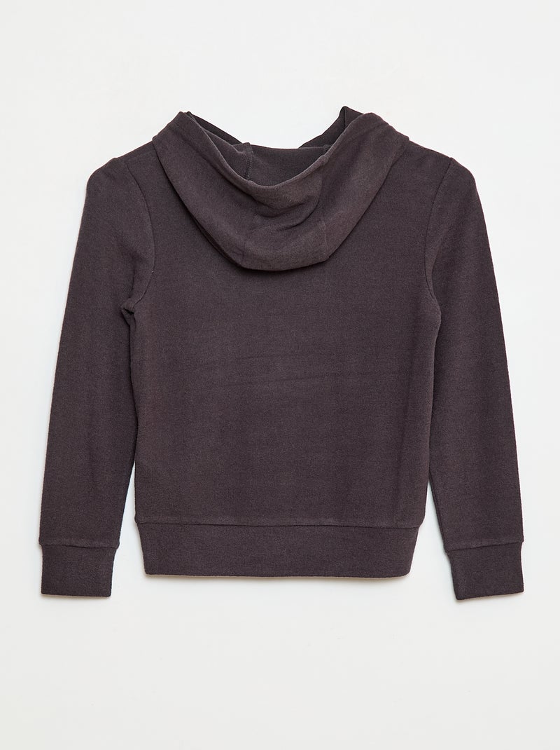 T-shirt col à capuche poche volantée uni Noir - Kiabi