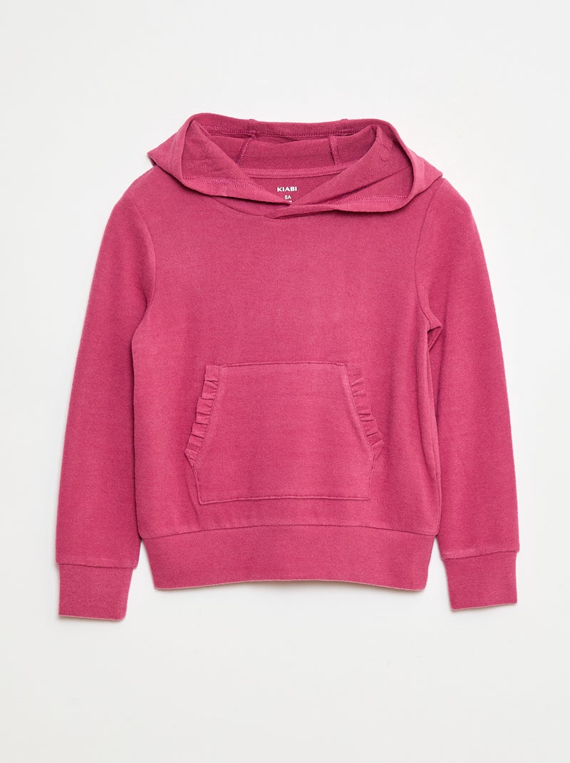 T-shirt col à capuche poche volantée uni Violet - Kiabi