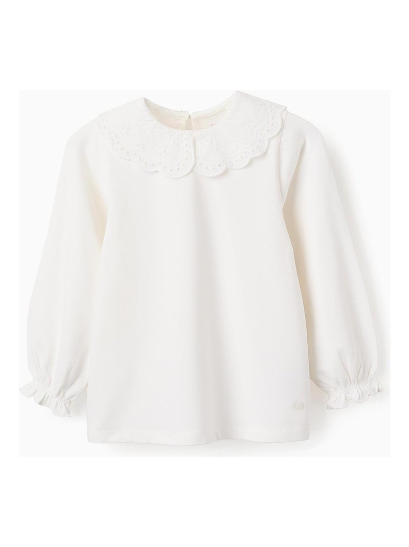 T-shirt Col anglais brodé, avec volants NOVEAUX NATURE Blanc - Kiabi