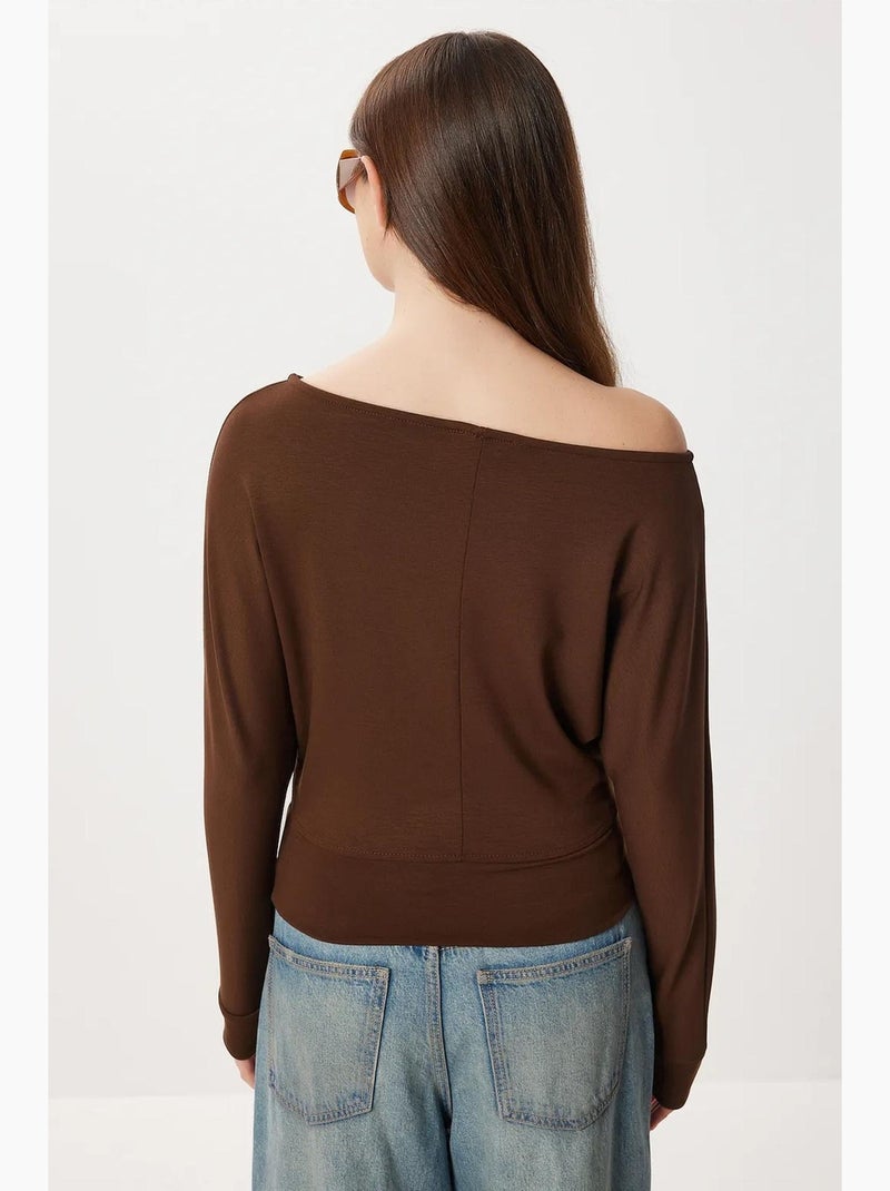 T-shirt col asymétrique coupe ample manches longues istanbul Marron chocolat - Kiabi