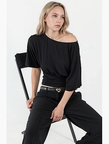 T-shirt col asymétrique maille douce manches courtes hiccup