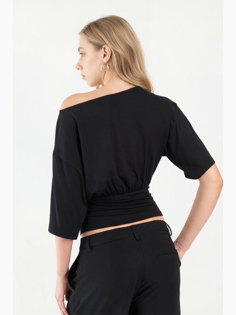 T-shirt col asymétrique maille douce manches courtes hiccup Noir - Kiabi