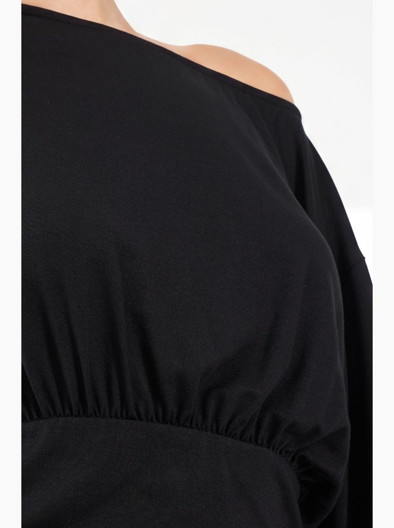 T-shirt col asymétrique maille douce manches courtes hiccup Noir - Kiabi