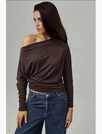 T-shirt col asymétrique maille extensible manches longues hiccup