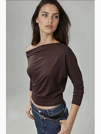 T-shirt col asymétrique maille extensible manches longues hiccup