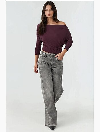 T-shirt col asymétrique maille extensible manches longues hiccup