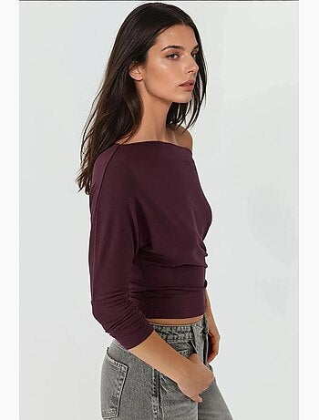 T-shirt col asymétrique maille extensible manches longues hiccup
