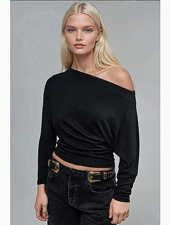 T-shirt col asymétrique maille extensible manches longues hiccup