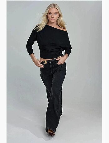 T-shirt col asymétrique maille extensible manches longues hiccup