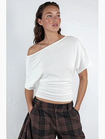 T-shirt col asymétrique maille viscose douce manches courtes hiccup