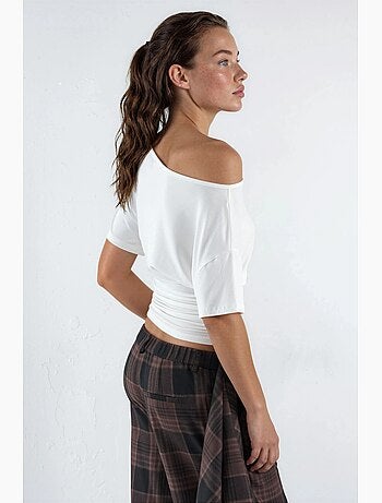T-shirt col asymétrique maille viscose douce manches courtes hiccup