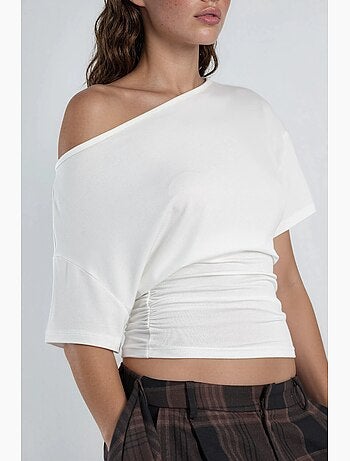 T-shirt col asymétrique maille viscose douce manches courtes hiccup