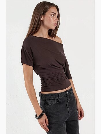 T-shirt col asymétrique maille viscose douce manches courtes hiccup
