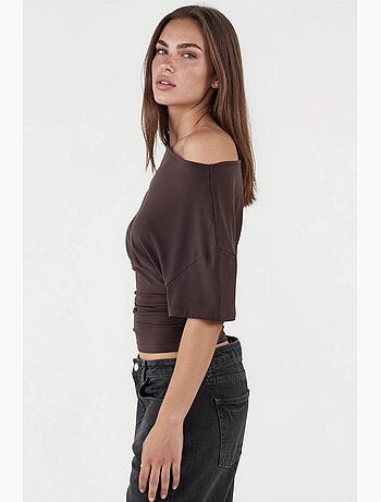 T-shirt col asymétrique maille viscose douce manches courtes hiccup