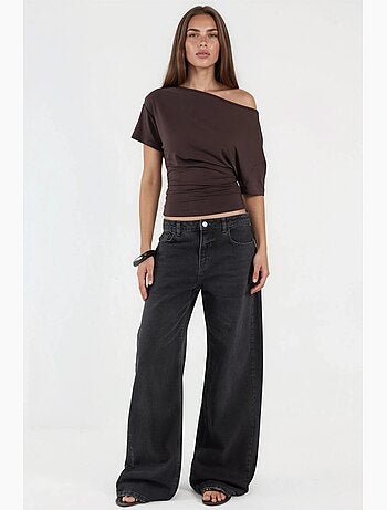 T-shirt col asymétrique maille viscose douce manches courtes hiccup