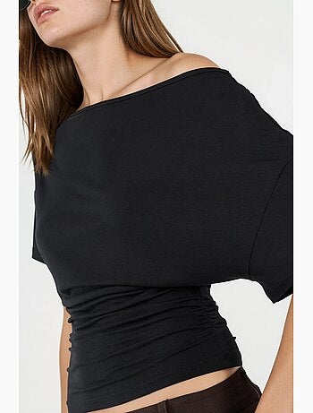 T-shirt col asymétrique maille viscose douce manches courtes hiccup