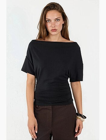 T-shirt col asymétrique maille viscose douce manches courtes hiccup