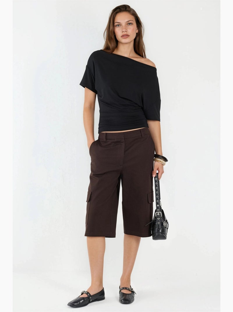 T-shirt col asymétrique maille viscose douce manches courtes hiccup Noir - Kiabi