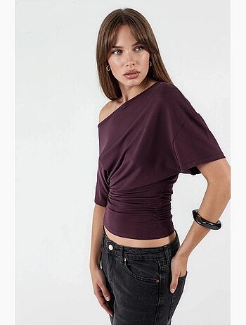 T-shirt col asymétrique maille viscose douce manches courtes hiccup