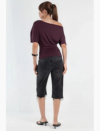 T-shirt col asymétrique maille viscose douce manches courtes hiccup